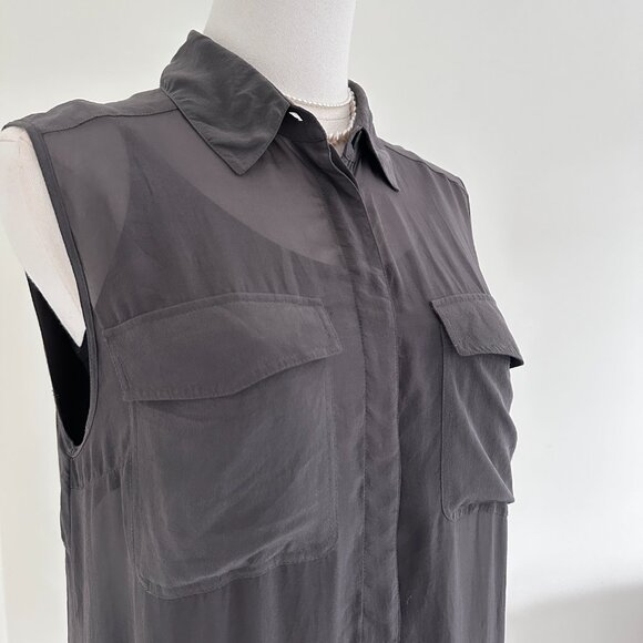 T by Alexander Wang Brown Taupe 100% Silk Sleeveless Midi Shirt Dress – XS - Picture 2 of 13